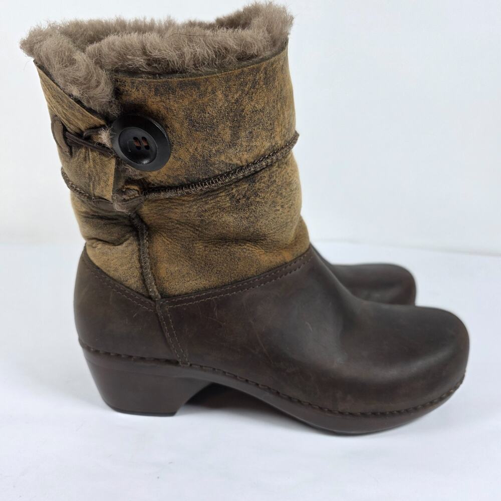Dansko Stormy Leather Boots Clogs Shearling Lining Brown Women's EU 39 US 8.5-9